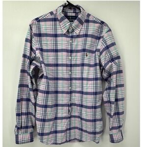 Ralph Lauren Men's Slim Fit Purple Plaid Button Down Long Sleeve Cotton Shirt Lg